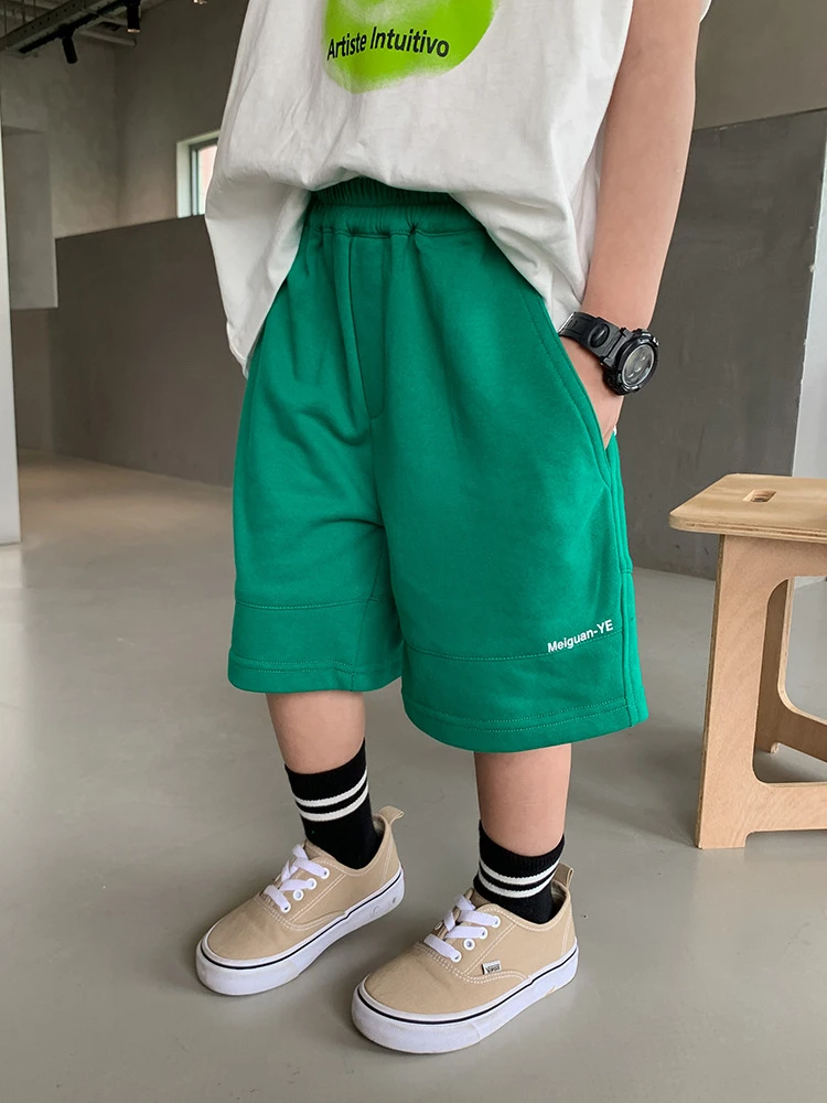 【现货】夏百搭字母拼接短裤男童宽松拼接五分卫裤W079