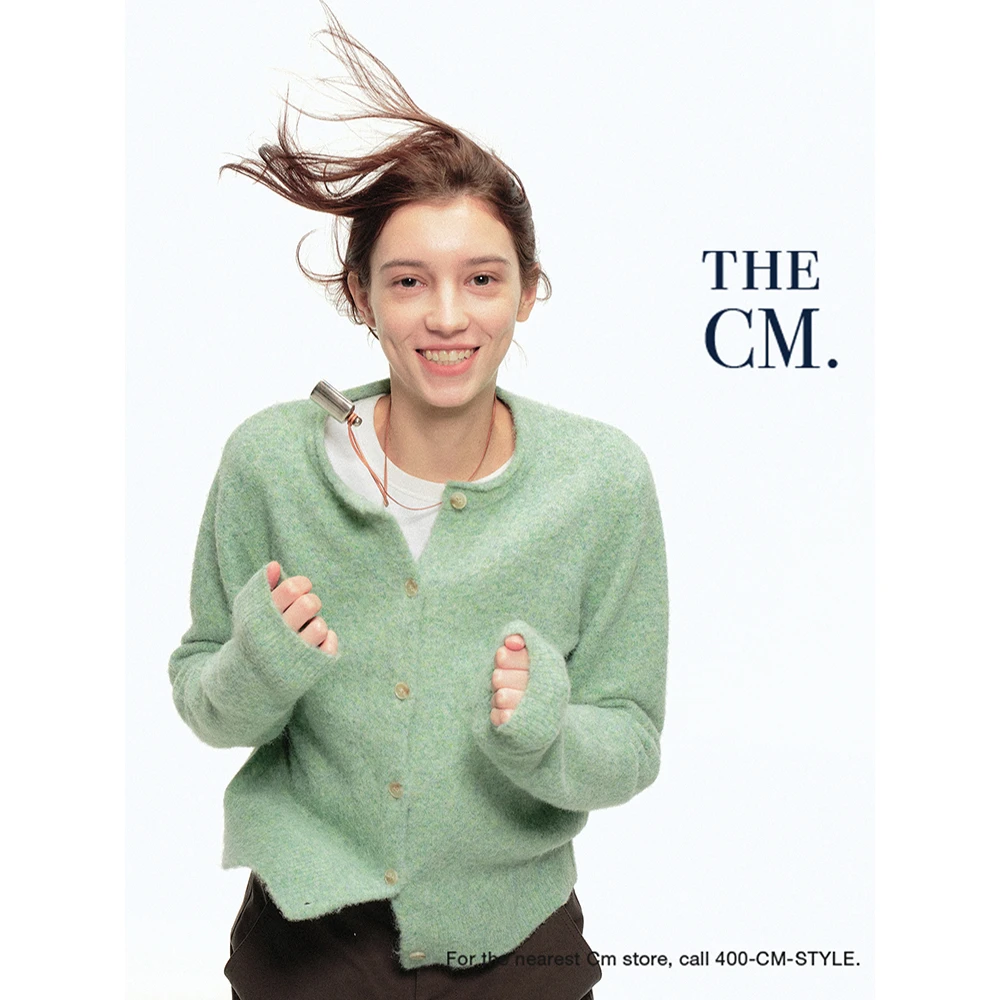 CountryMoment 羊毛混纺/复古卷边圆领修身显瘦开衫毛针织衫外搭