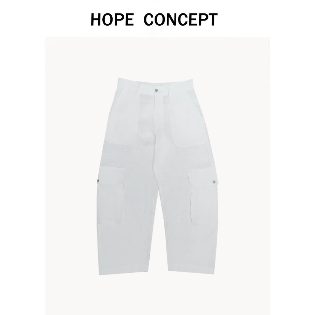 25174#HOPECONCEPT知识分子新钱风 时髦先锋质感亚麻工装阔腿裤