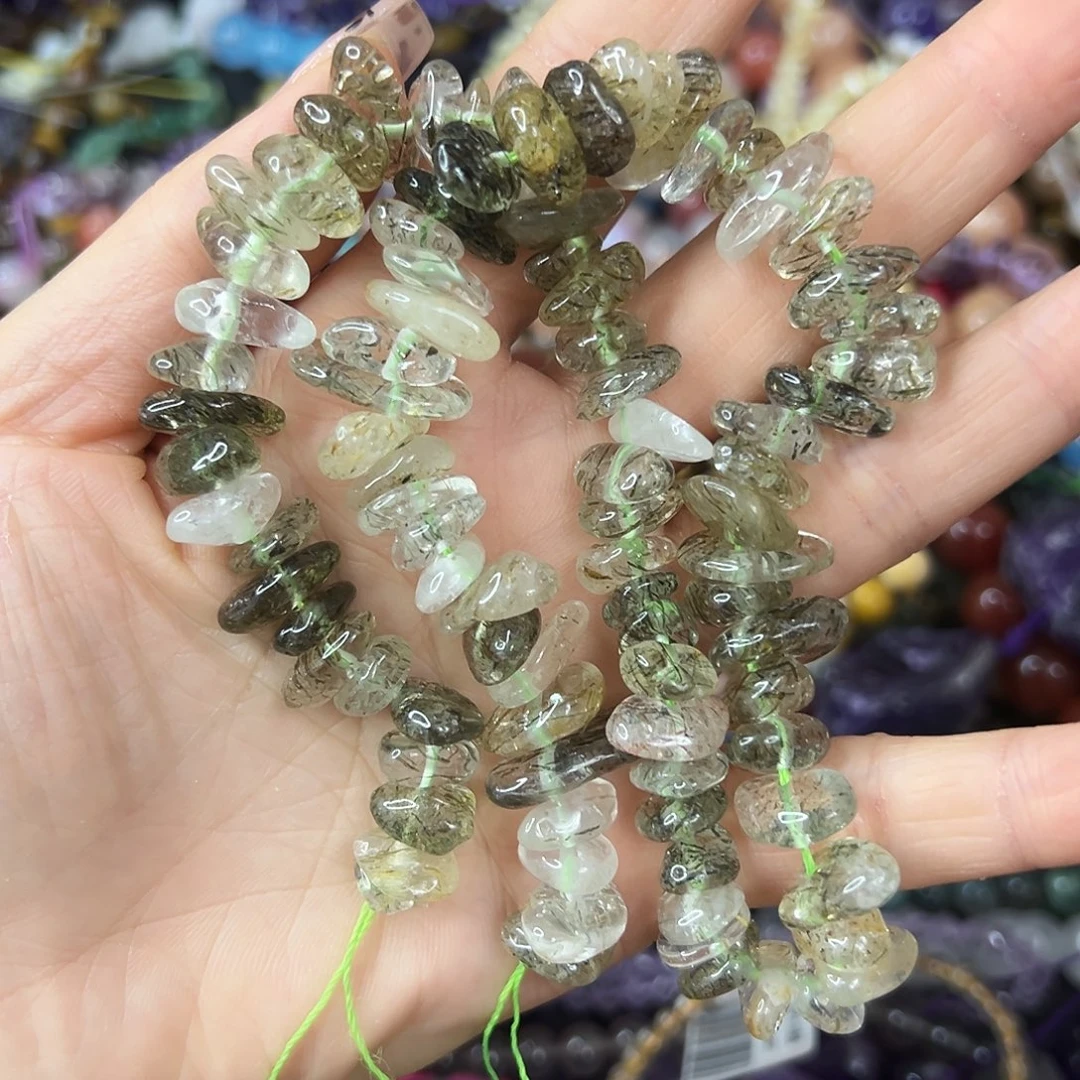 玛瑙/玉髓合金珠宝半成品 卡11左右绿发晶随形一条