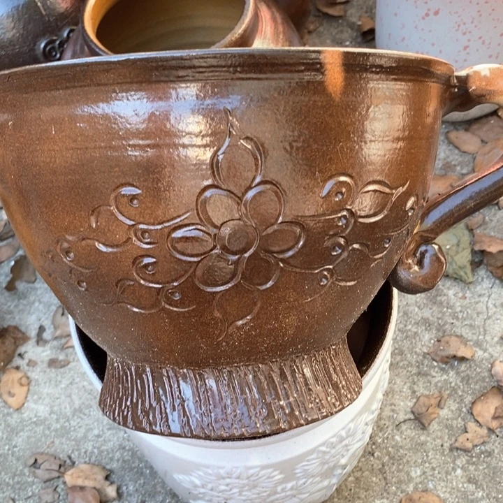 紫砂花盆高18口25手工