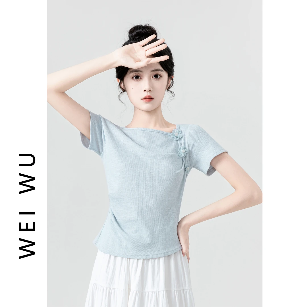 不规则短袖T恤女夏季2025新款设计感温柔气质显瘦体恤chic短上衣