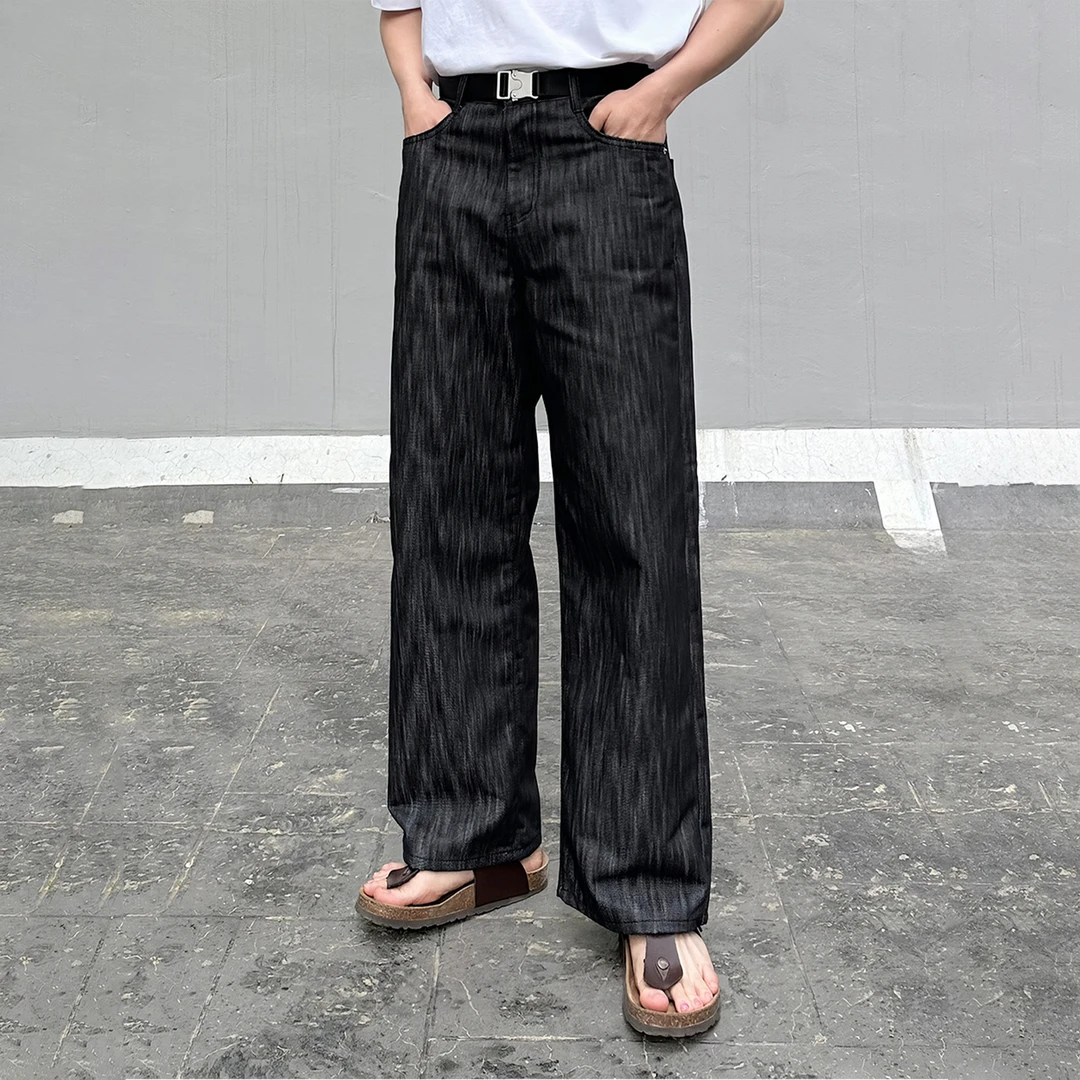 2025春季美式潮流垂感牛仔裤男新款直筒显瘦百搭帅气复古风阔腿裤