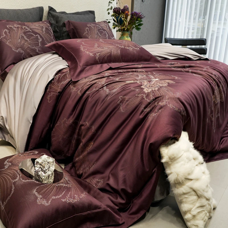 圣璧SAINTBI 顶奢800T葡萄牙金丝线提花炫彩色埃及长绒棉四件套