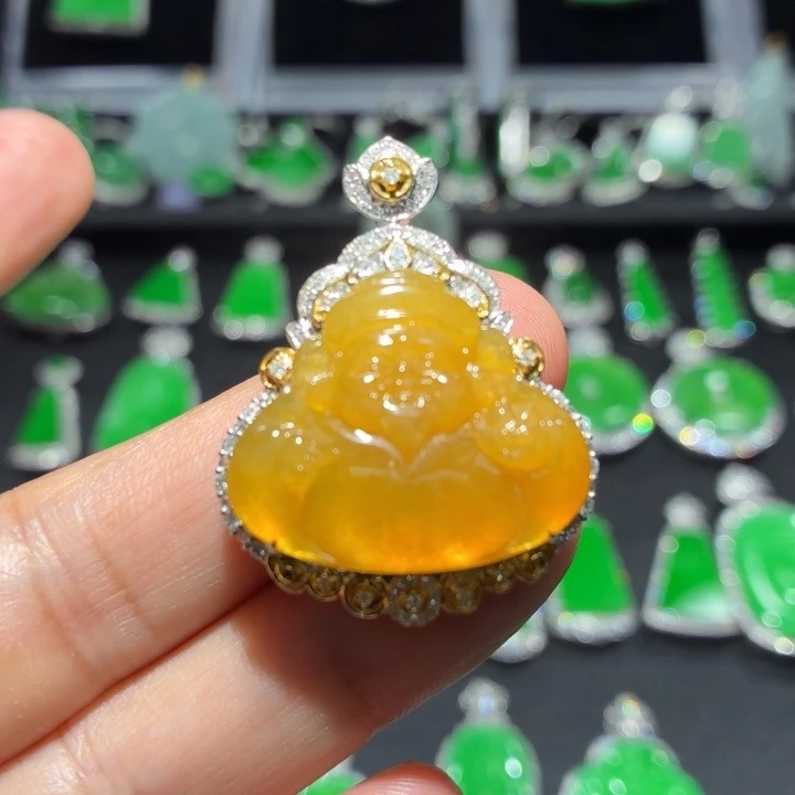 吊坠(不含链)18K金镶嵌翡翠