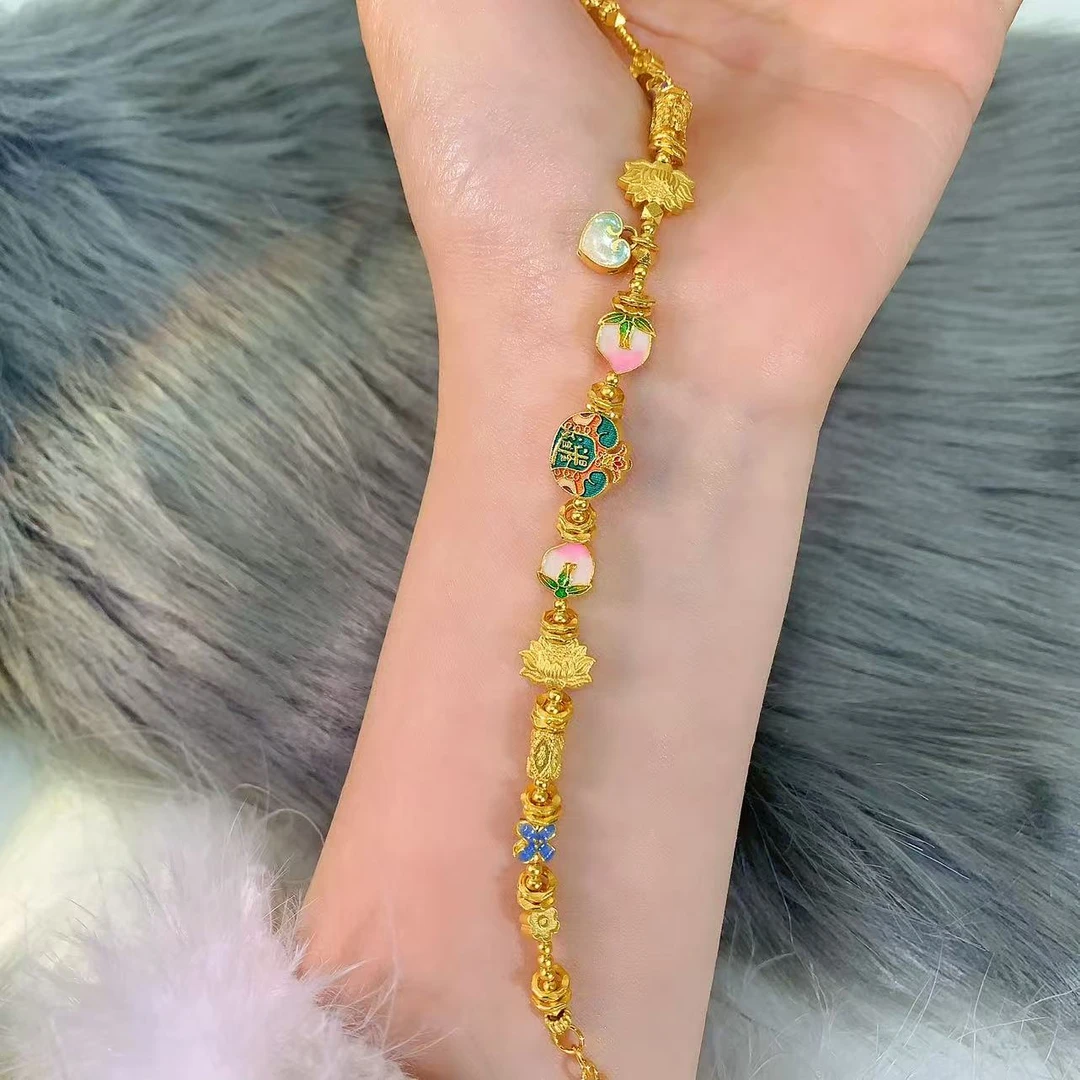 【伟新源】足金999 烧蓝工艺 五路财神手链19.32克（16+2cm）