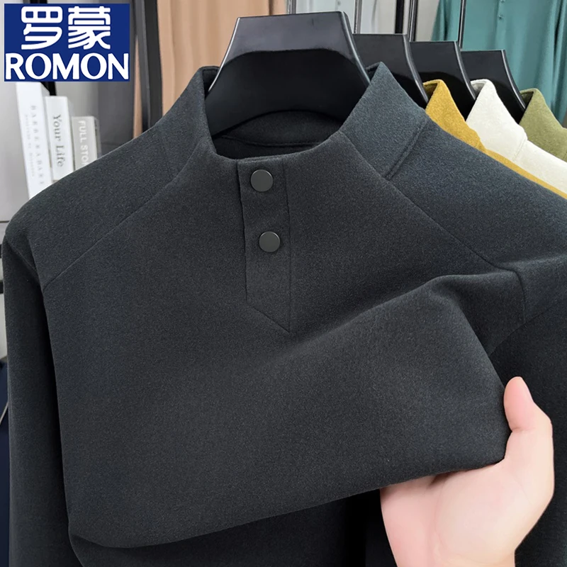 罗蒙双面德绒卫衣男士秋冬新款柔软亲肤长袖T恤男装保暖打底衫潮