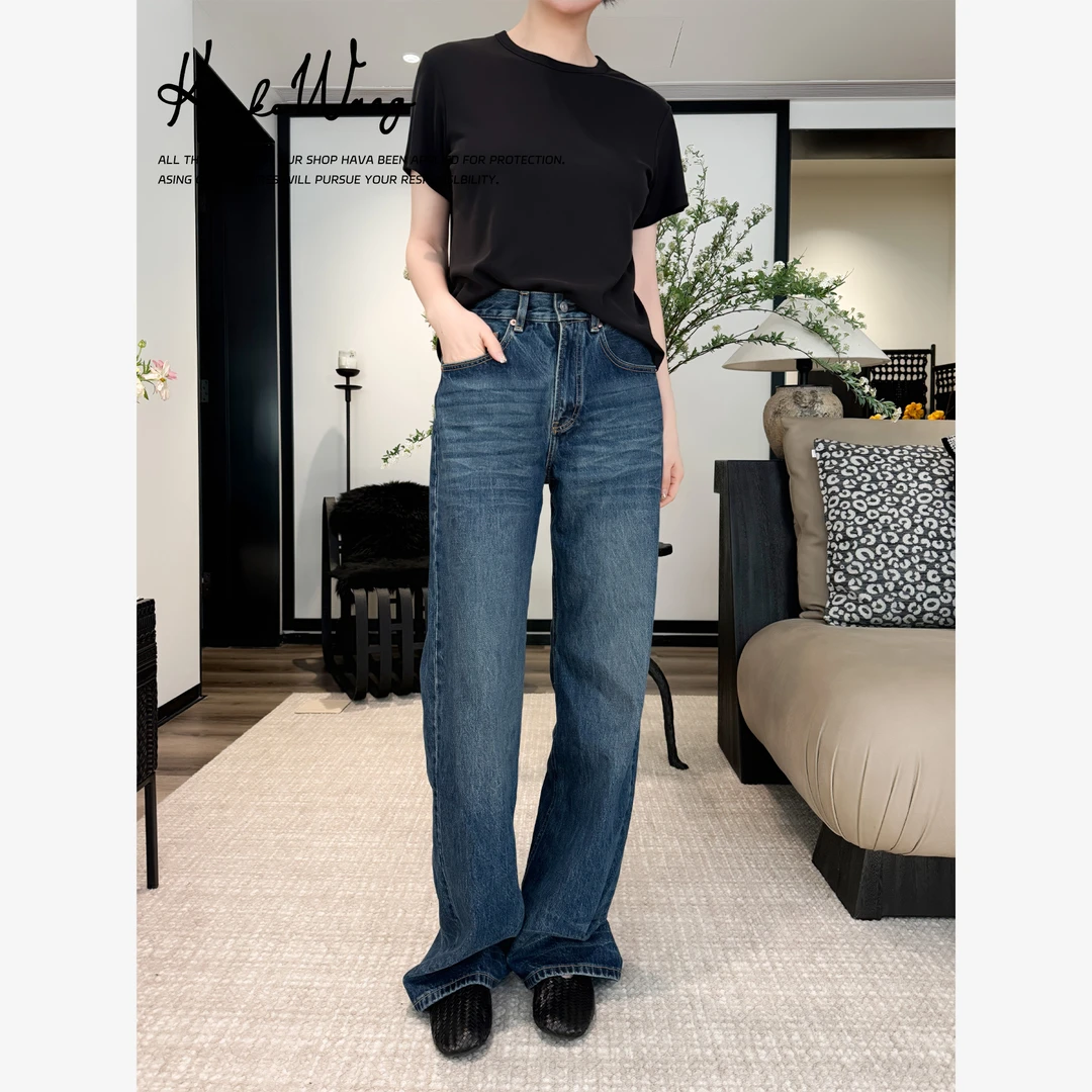KOKO WANG早春新款时尚复古水洗显瘦百搭直筒牛仔裤542974L05K44