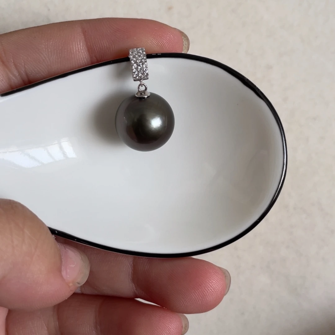 海水珍珠吊坠(不含链)18K金镶嵌12-13mm