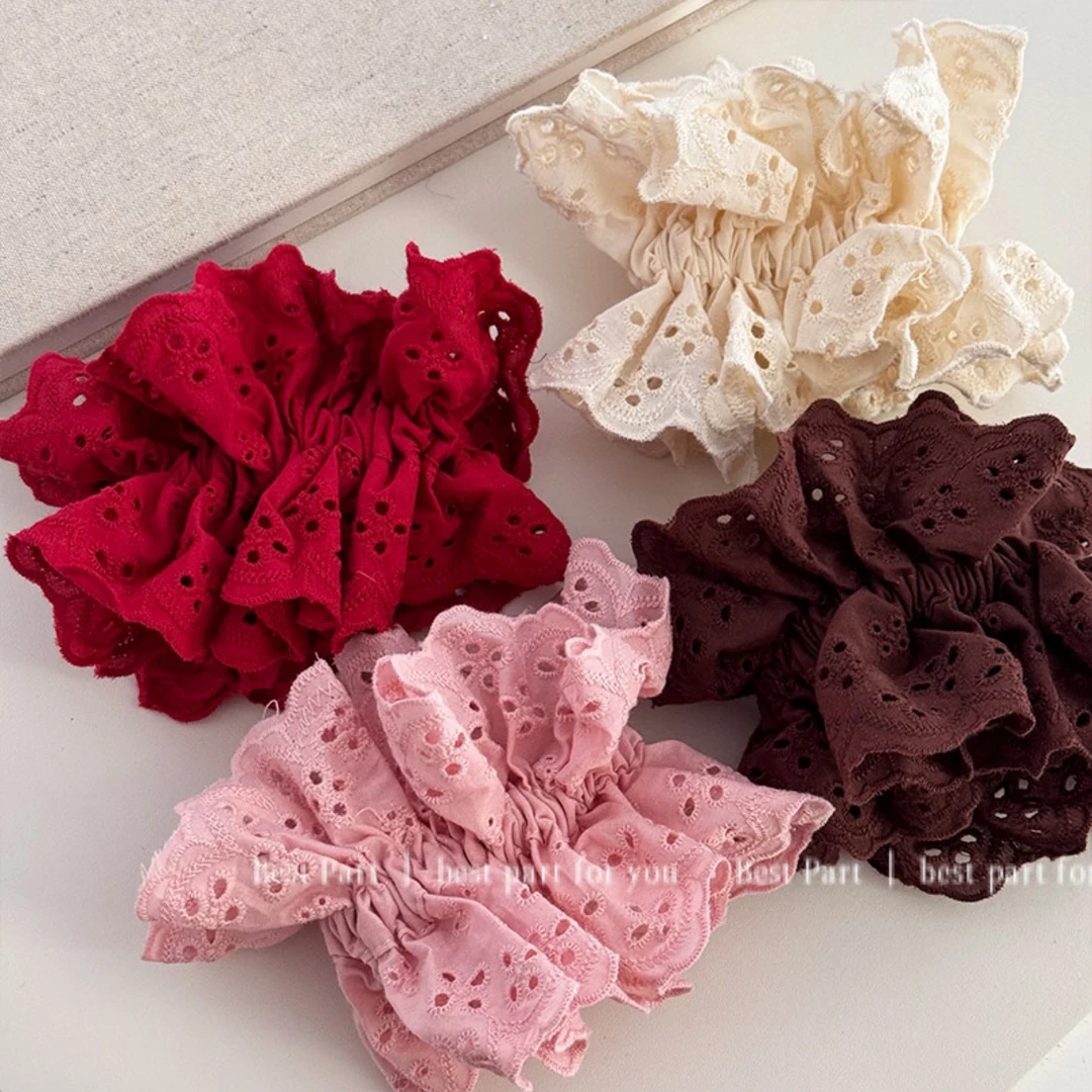 明星同款白色红色蕾丝大肠发圈女韩系高级感头绳头花发饰头饰