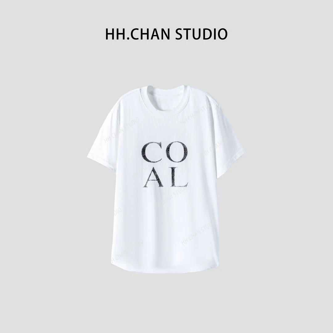 HH.CHAN“博主T”100%棉极简黑白字母印花COAL圆领短袖HH52D37040