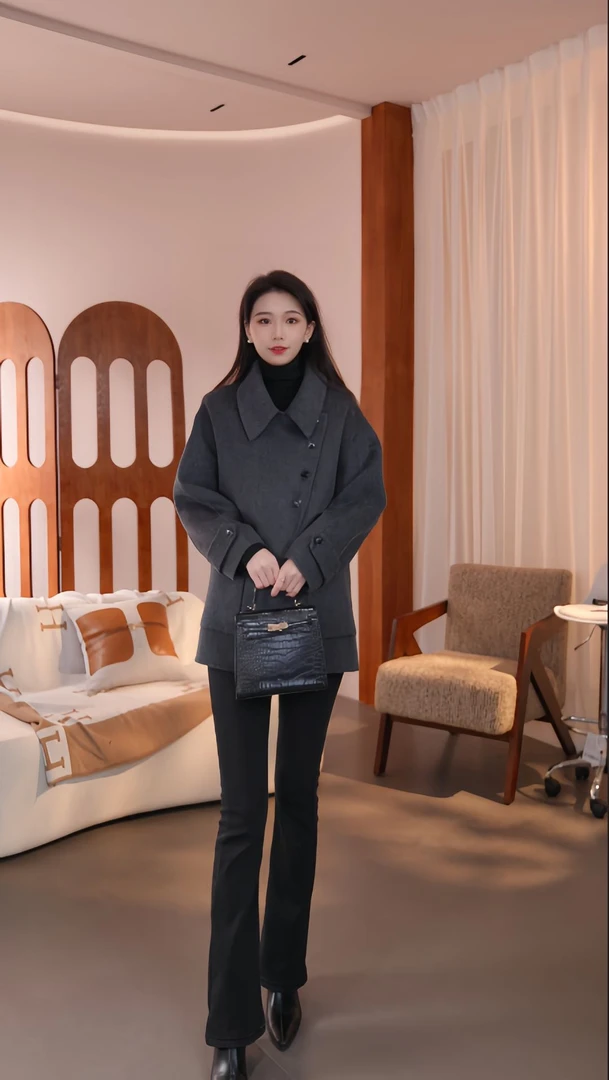 MAN BEI/曼·贝【欢欢专属】8384006三色女法式羊毛大衣高端外套秋冬