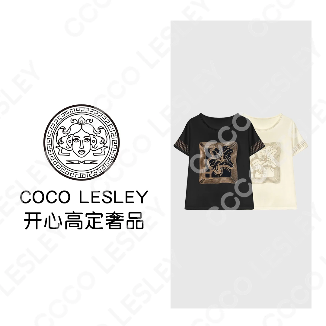 【COCO LESLEY】68100#休闲烫钻圆领短袖T恤2025简约潮流个性上衣