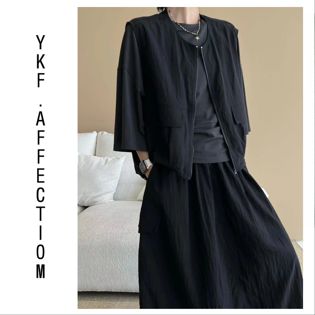 【口袋工装】宽松型夏季褶皱百搭纯色马夹薄款时尚休闲马甲62339