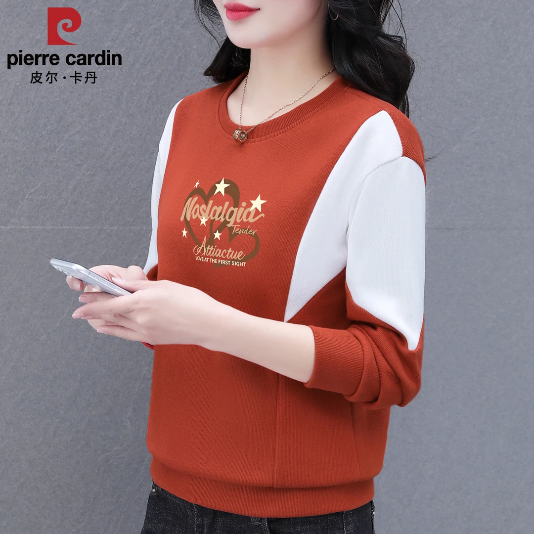 皮尔卡丹卫衣女春秋2025新款洋气时尚百搭圆领宽松套头打底衫上衣