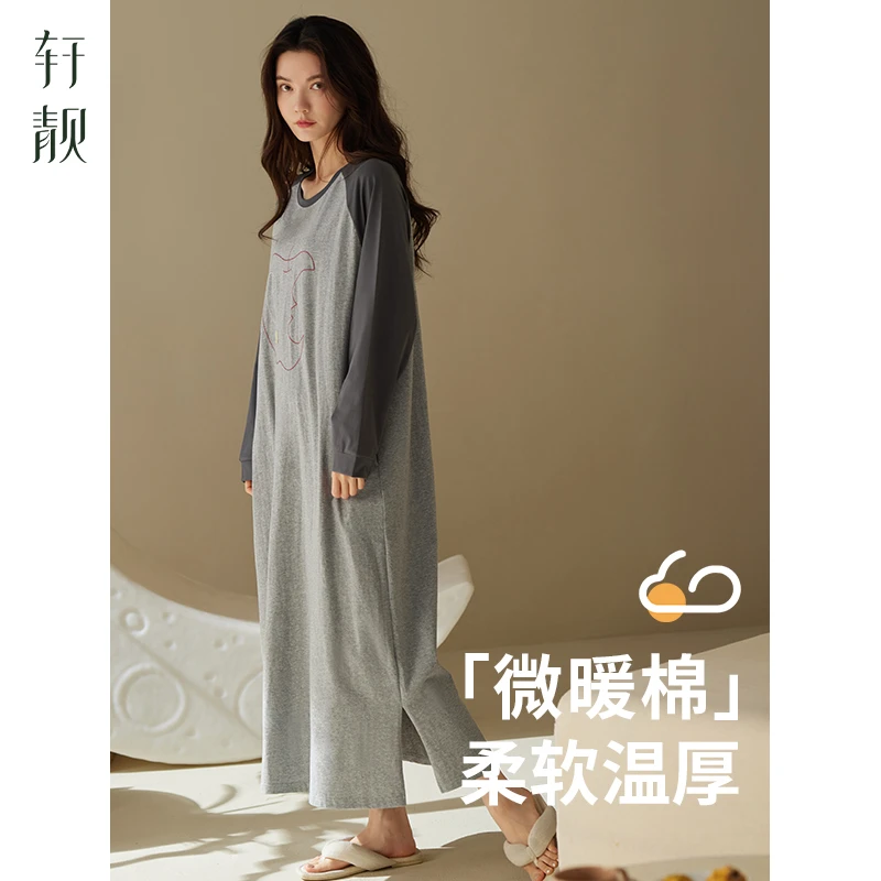 【纯棉】睡裙女春秋季长袖超长裙2025新款休闲时尚睡衣大码连衣裙