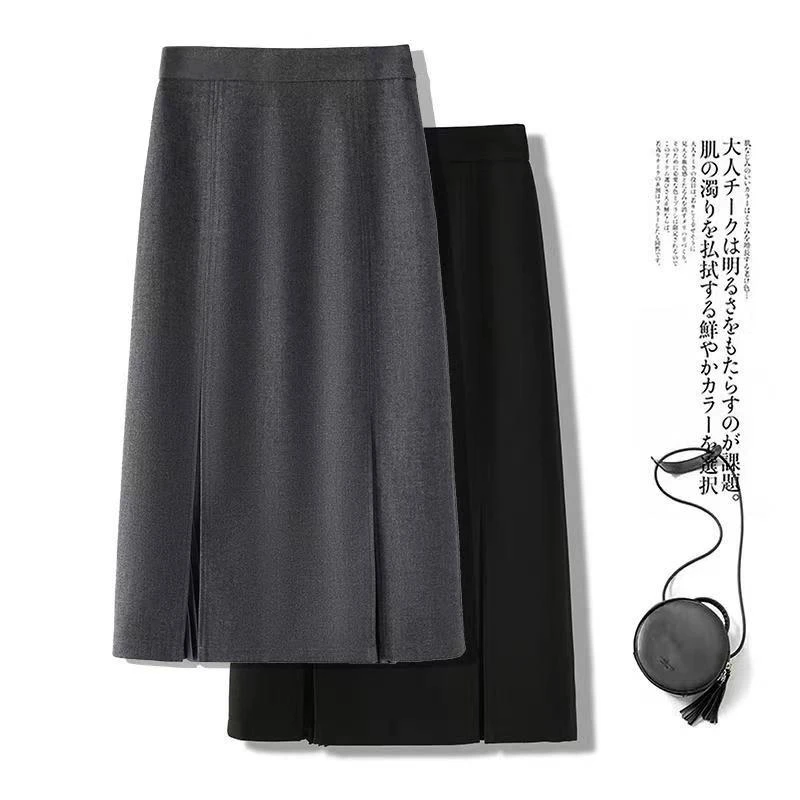 西装半身裙女2025春秋新款高腰显瘦中长款开叉风琴裙时尚百搭高档