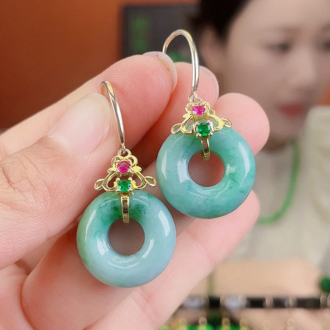 翡翠银S925镶嵌耳饰