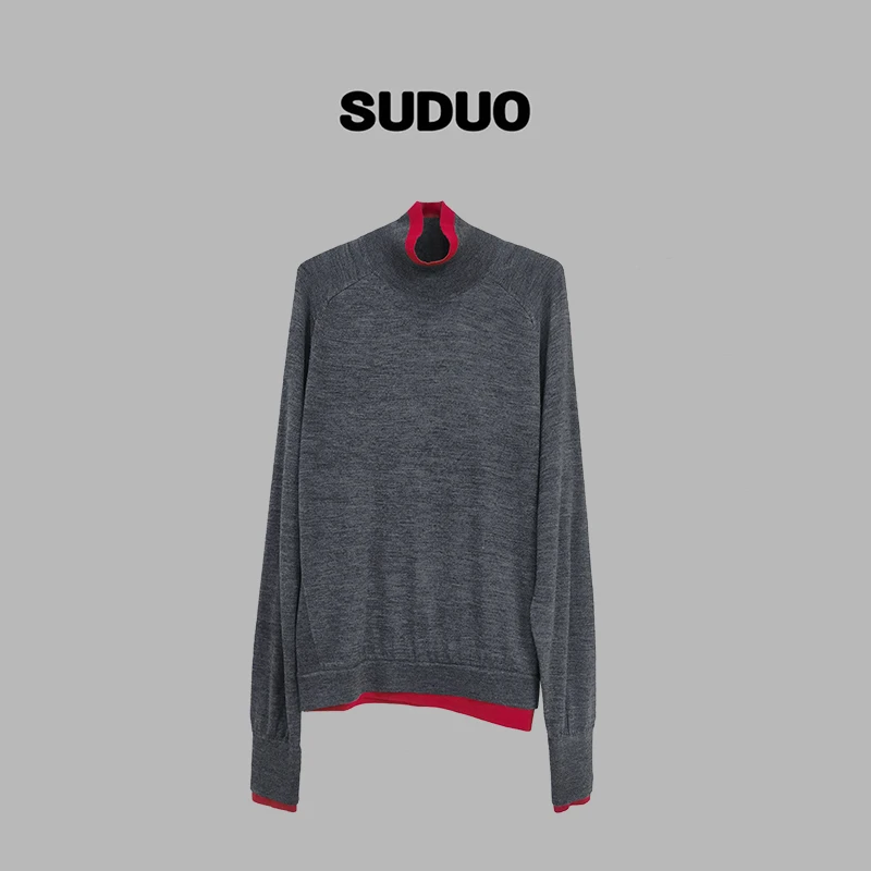 「SUDUO」朵朵2024早春新款时尚百搭针织拼接长袖S240273