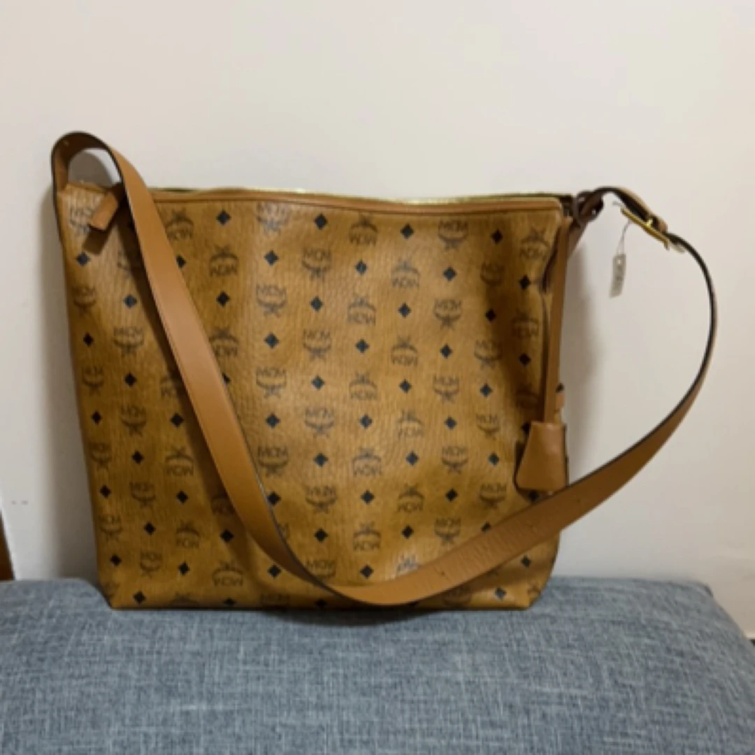99新 MCM 方姐中古/干邑色 老花大号 牛角