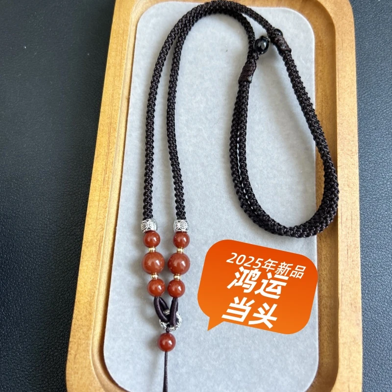 非金属布艺项链 高档无事牌马腦鸿运当头百搭项链可调节挂件绳