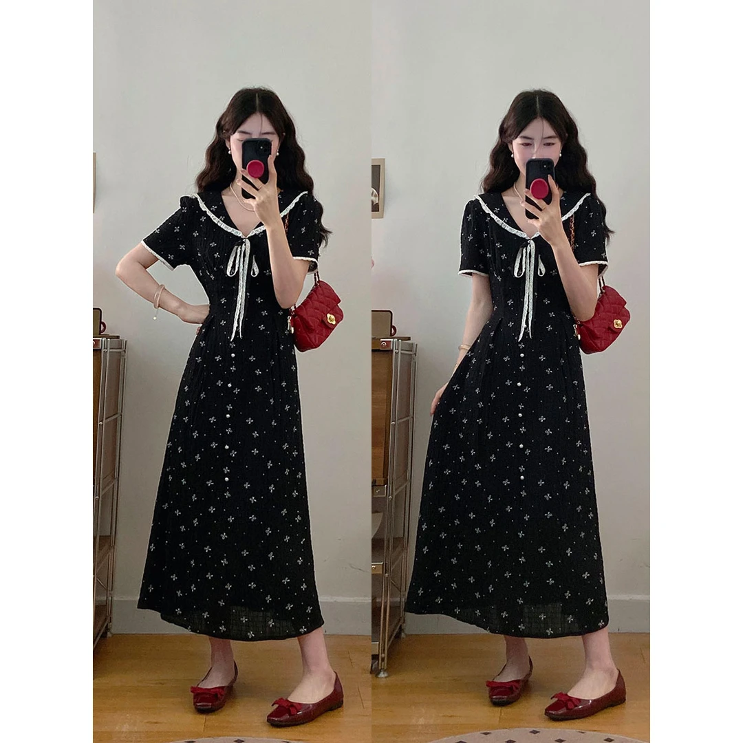 大码女装Miu系甜美少女感夏季慵懒蕾丝收腰连衣裙胖MM显瘦