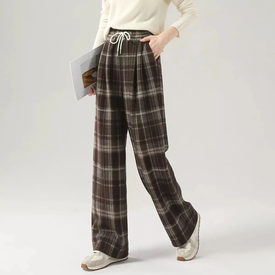 美拉德格纹裤通勤宽松直筒阔腿裤女休闲裤裤子女K941