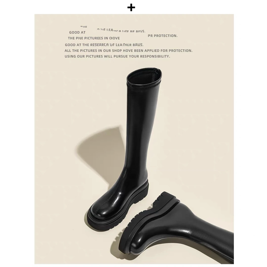 格各长靴女2025新款秋冬高筒骑士靴小个子厚底小筒围瘦瘦靴长筒靴