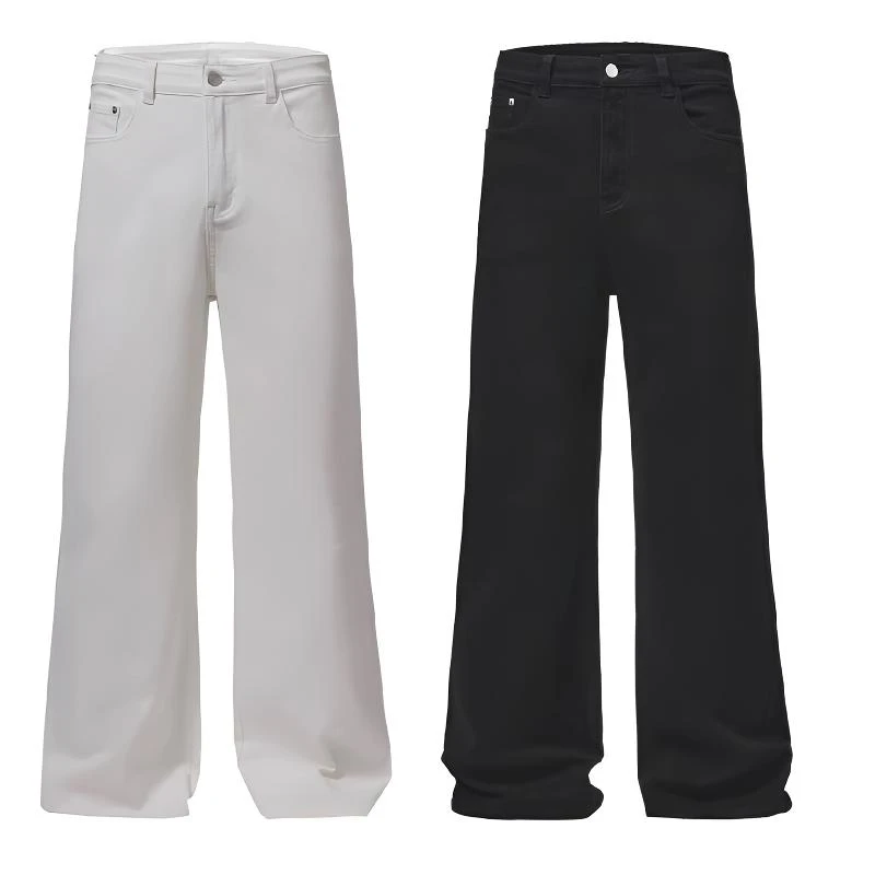 男女同款基础款简约百搭纯色牛仔裤高级感垂感阔腿直筒休闲裤