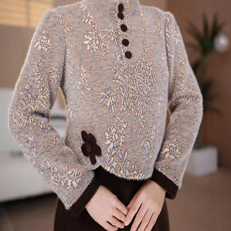 2025年冬季加厚连衣裙新款中老年Q立领百搭显瘦设计感长裙时尚