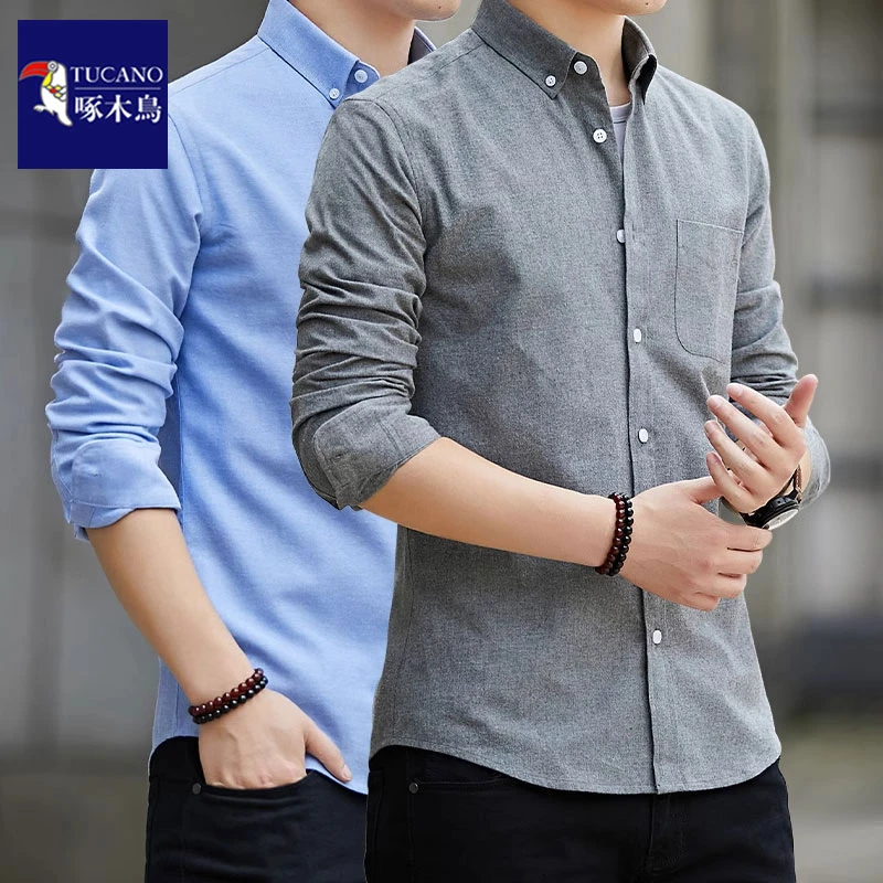 啄木鸟长袖衬衫男士上衣服2025秋季新款潮流百搭寸衫男款休闲衬衣