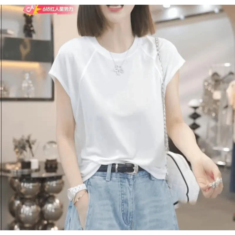 756-（现货）夏季新款显瘦纯色上衣T恤女士女士百搭时尚短袖