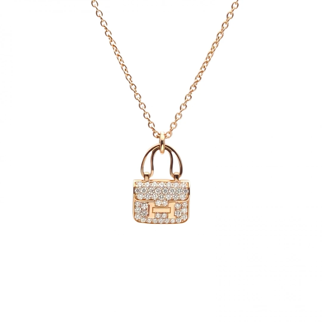 99新 Hermes/爱马仕 【黑黑】康康 项链 满钻 新扣 玫瑰金/钻石