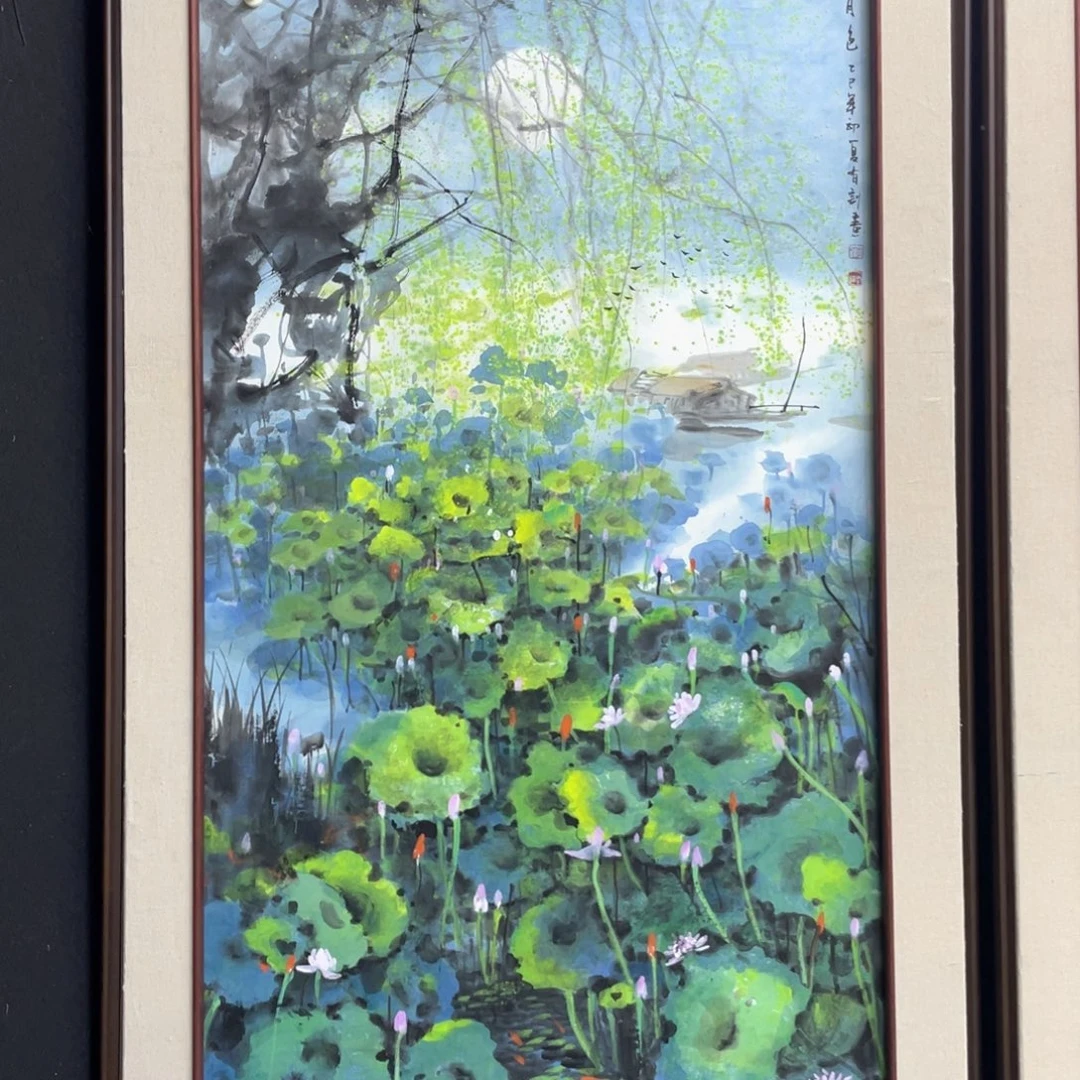 国画手绘国画,山水画心荷塘