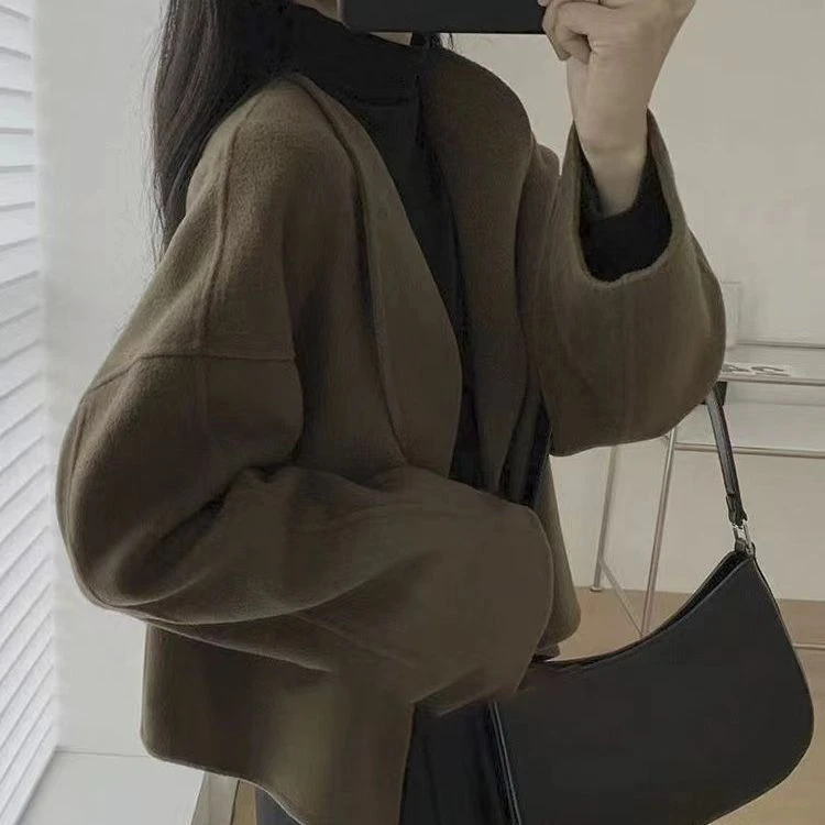 赫本风短款毛呢外套女秋冬加厚小个子西装双面小众炸街高级感女装
