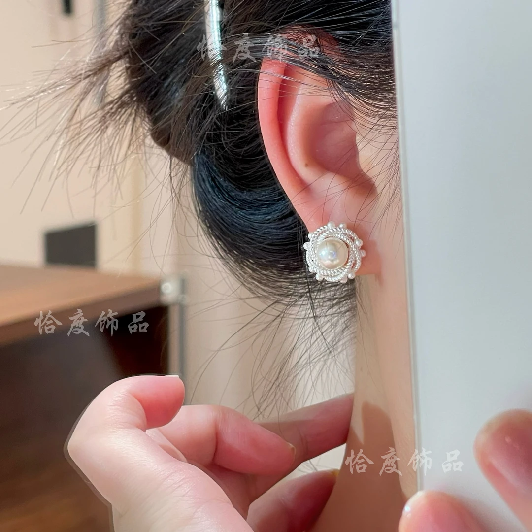 铜合金耳饰 【恰度】珠珠简约银色环绕耳钉时尚轻奢气质