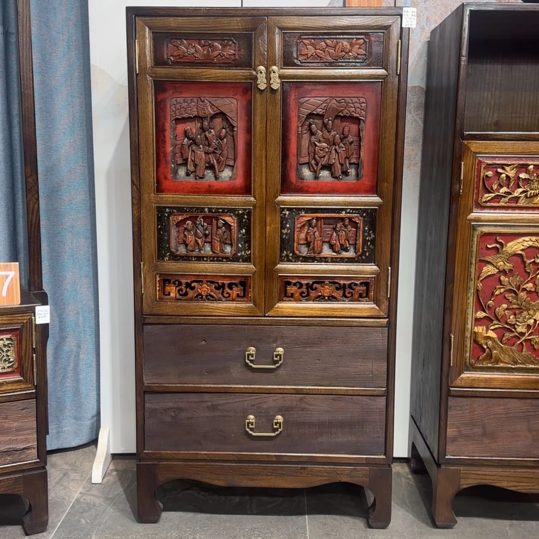 L****圆角款大理石榉木复古家具边柜立柜