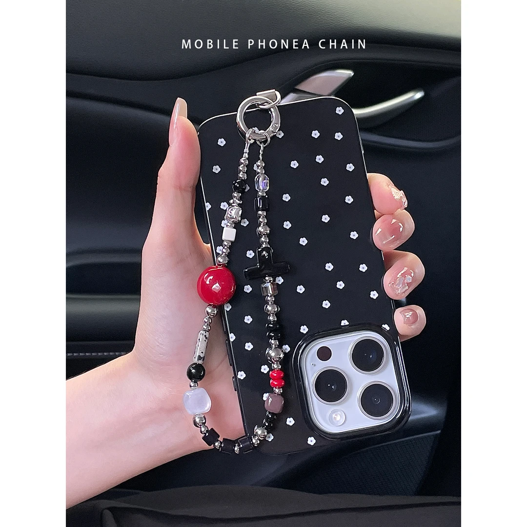 黑色日记时尚手机链diy手工串珠创意个性原创手机壳挂绳包包配饰