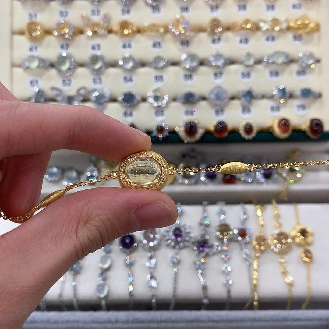 黄晶手链银S925镶嵌青**吖