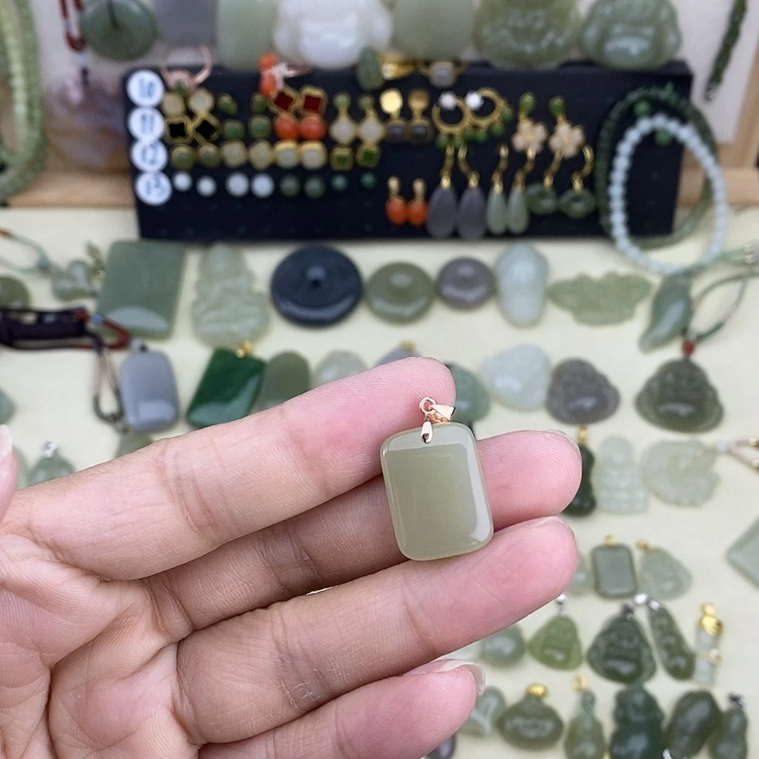 和田玉银S925镶嵌吊坠(不含链)