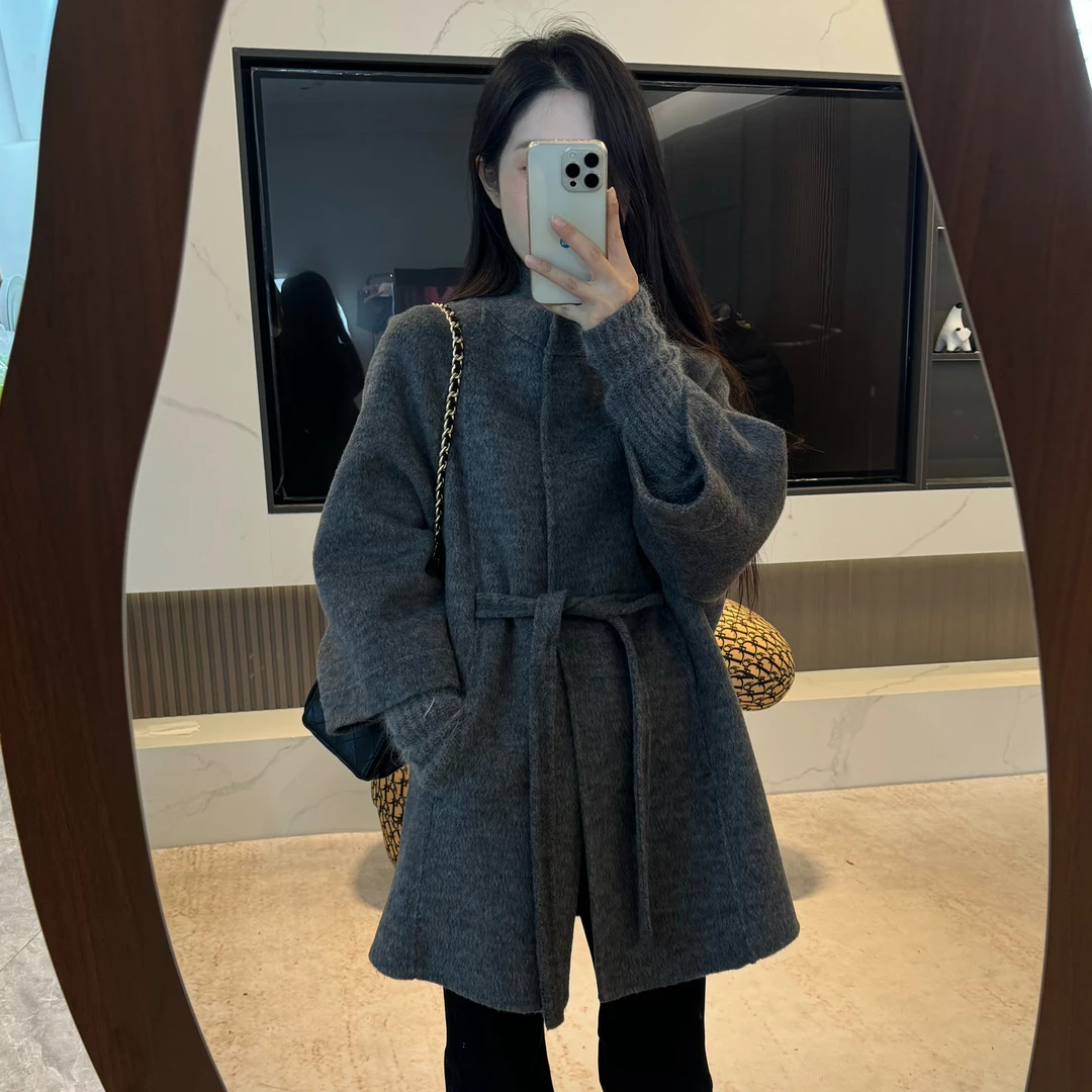 宿慕SUMU 10-11 2025秋冬款中长款时尚暗扣针织袖毛呢大衣C53088
