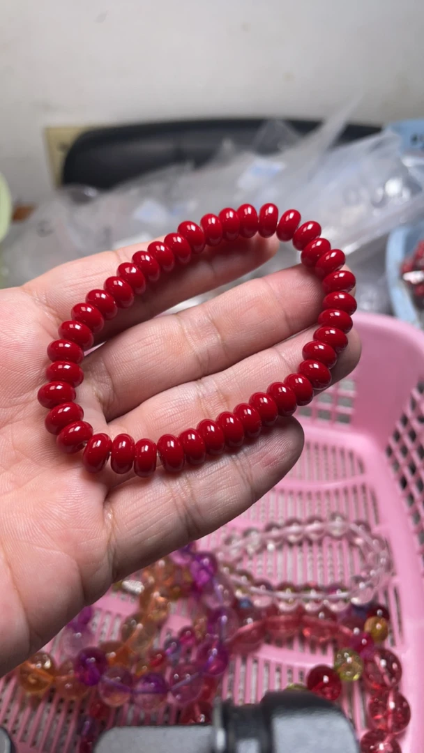 B597 算盘樱桃锦红手串