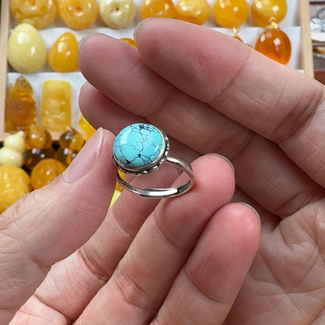 绿松石银S925镶嵌戒指绿松