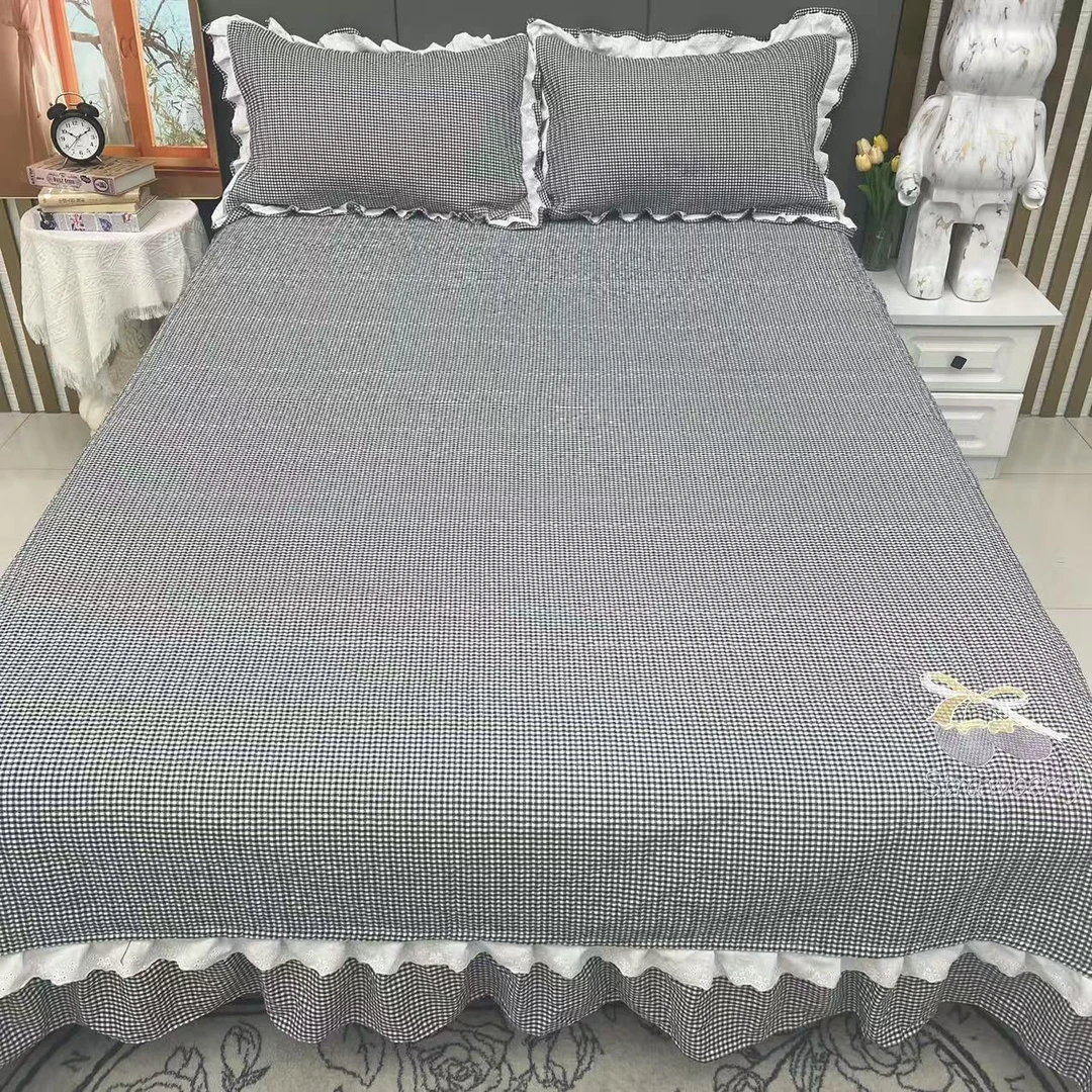 【RR荣荣】刺绣樱桃系列-色织水洗棉工艺款床盖三件套-亲肤可机洗