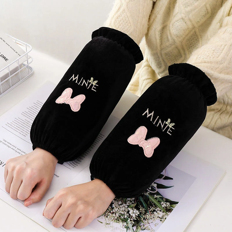 韩版可爱简约长款绒布防污袖套秋冬羽绒服学生成人家务套袖护袖头