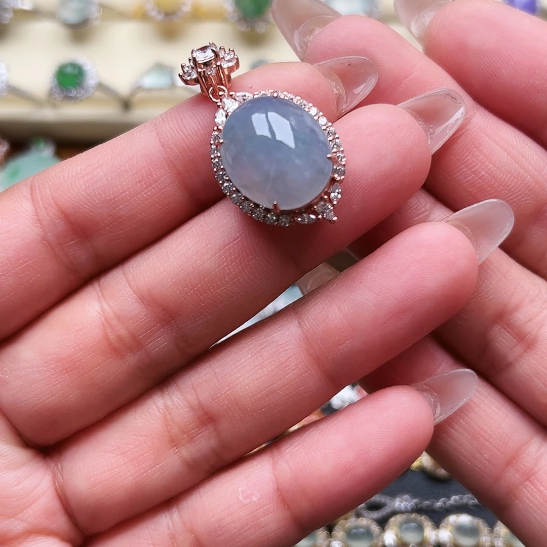 翡翠银S925镶嵌戒指缅甸天然A货翡翠吊坠