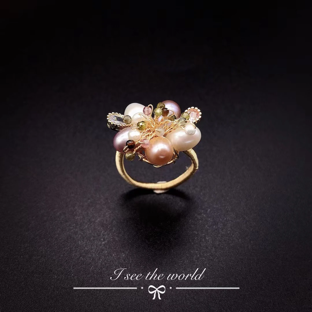 【江辰手作】甜美樱花手作绕线珠珠戒指优雅紫色简约