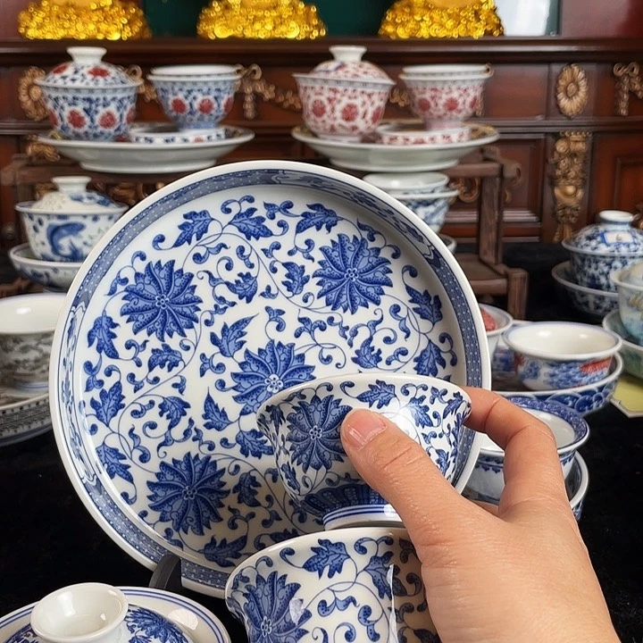 缠枝莲五件套茶具