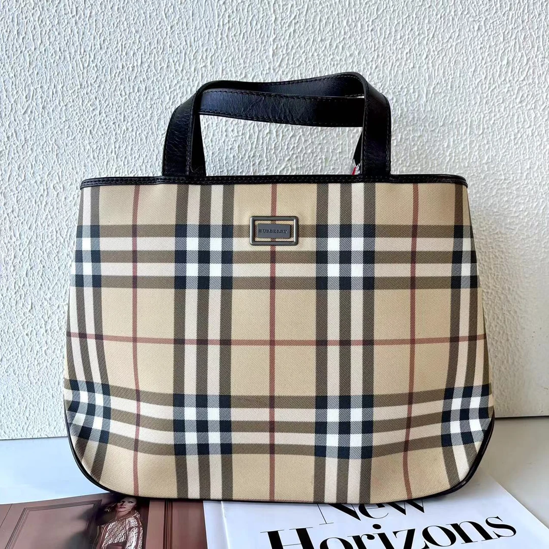 95新 BURBERRY/博柏利 XM经典格纹ins手提菜篮子/FYJJ12110339