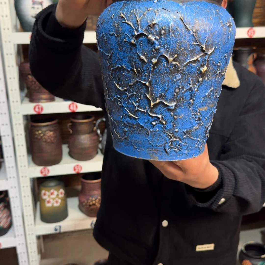 红陶红陶浮雕花盆炸炸炸